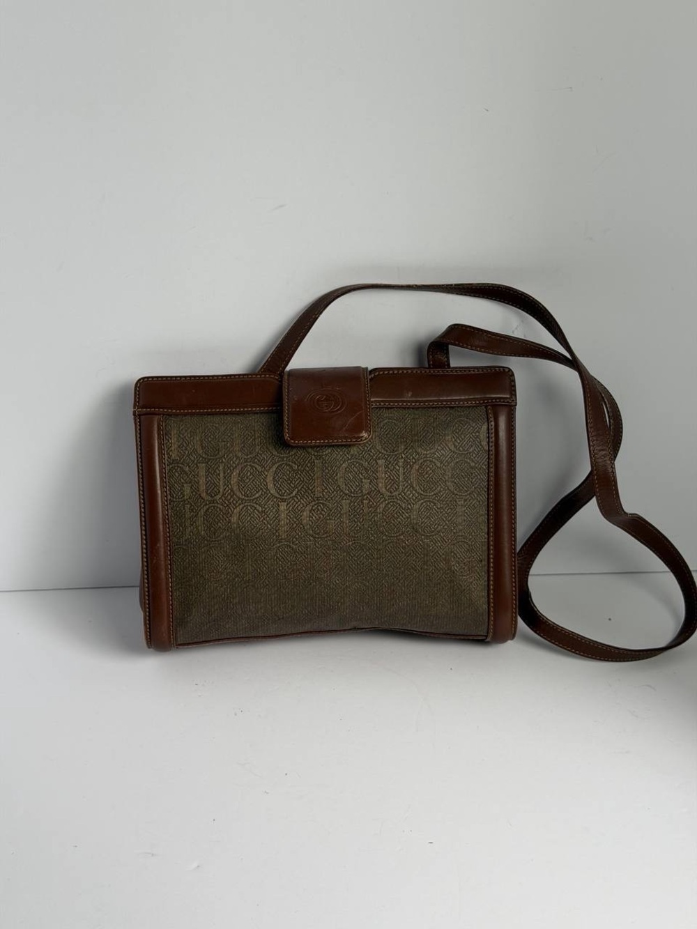 Vintage Gucci Brown Silk Jacquard Canvas Monogram Crossbody Bag